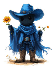 Midnight wanderer of the West offers flowers in the dusty desert