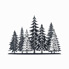 Illustration of stylized evergreen trees in a forest setting
