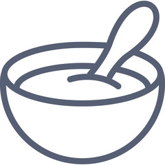 Simple Line Art Icon of a Bowl with Spoon and Food in Gray Outline on Transparent Background Minimalist Graphic Design Element for Cooking and Nutrition Themes
