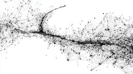 A black and white image of a web of lines and dots