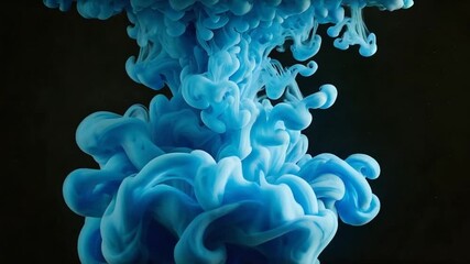 Blue Ink Cloud Spreading and Swirling in Dark Water with Slow Motion Camera Effect - Powered by Adobe