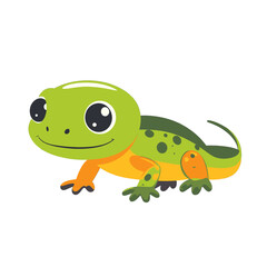 Naklejka premium Animated Green and Yellow Cartoon Lizard Illustration on White Background