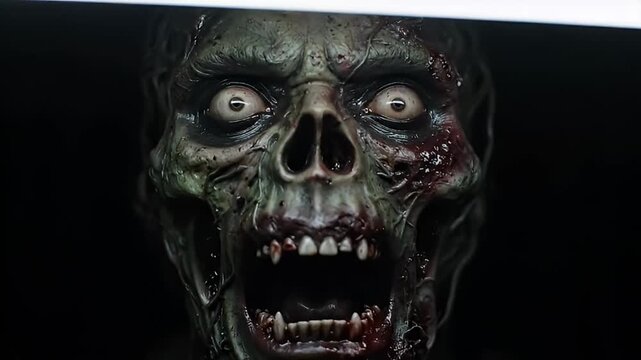 scary zombie head close up horrifying undead creature