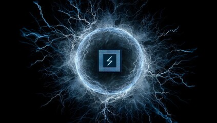 Abstract digital energy vortex with glowing circuit board symbol at its core isolated on transparent background