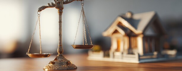 The Scales of Justice Balancing Law and Home Ownership Concept with House Model