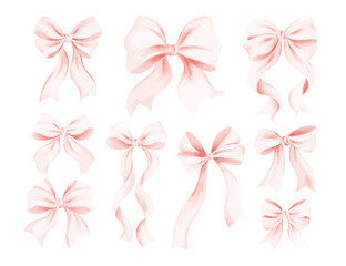 Watercolor Illustration Set of Pink Bows