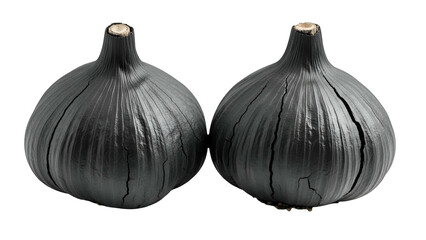 Obraz premium Dark Gray Striped Garlic Bulbs on Transparent Background