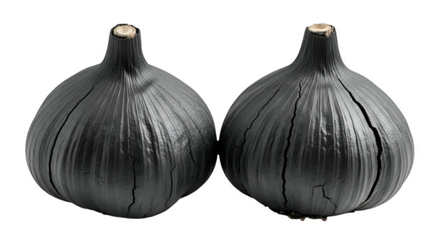 Dark Gray Striped Garlic Bulbs on Transparent Background