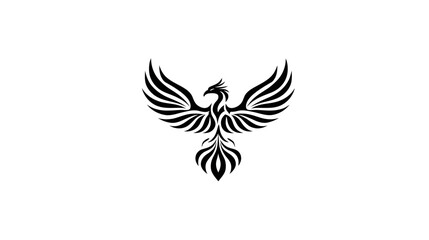 Obraz premium Stylized black phoenix with outstretched wings on white