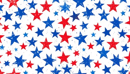Whimsical arrangement of hand-drawn red and blue stars, playfully scattered on white background