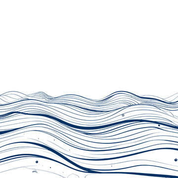 Dynamic Dark Blue Line Art Waves Over White Background with Varied Thickness