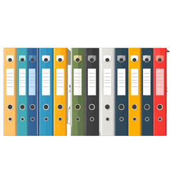 Colorful Binders Arranged in a Row for Organization and Documentation in White Background