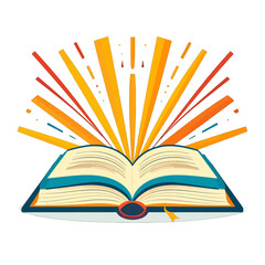 Open Book with Yellow and Orange Rays Illustration on White Background