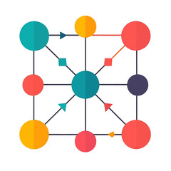 Abstract Geometric Structure with Spheres Squares and Arrows Connected by Lines in a Cube Shape on White Background