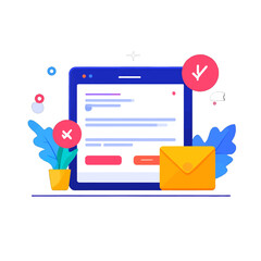 Digital Interface with Email Envelope Check Mark and Plant Pot Vector Illustration on White Background