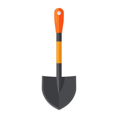 Isolated Shovel with Black Blade and Orange Handle on a Clean White Background Minimalist Style