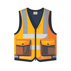Isolated Bright Orange Safety Vest with Reflective Stripes and Two Pockets on a Clean White Background