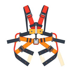 Vibrant Pixel Art Depicting a Fall Arrest Harness in Red Orange and Black Safety Equipment Retro Game Style Isolated