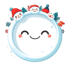 Snowman Frame with Winter Decoration in White Background Pixel Art Style