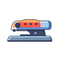 Isolated Pixel Art of Orange Blue Stapler on White Background