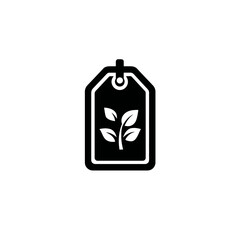 Obraz premium Black tag with white plant illustration, symbolizing organic or natural
