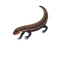 Naklejka premium Pixelated Lizard Illustration with Brown and Black Markings and Distinct Curved Tail on a White Background