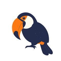 Naklejka premium Vibrant Toucan Illustration with Bold Orange Beak and Dark Plumage on White Background
