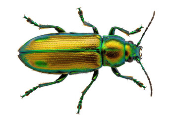 Isolated Shiny Beetle Insect, Green and Golden Iridescent Colors, Arthropod Specimen