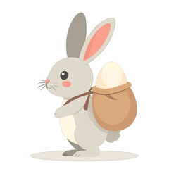 Fototapeta premium Cartoon Bunny with Sack Carrying Large Egg in Celebration Theme with Pastel Color Palette on White Background Happy Spring
