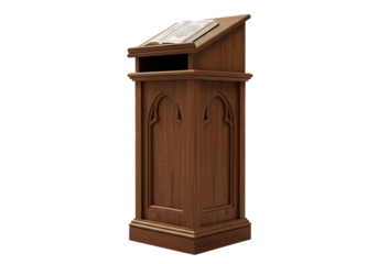 Illustration of ornate wooden lectern with a gothic design, isolated on transparent background on transparent background