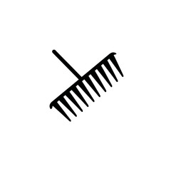 Black silhouette of a garden rake on a white background