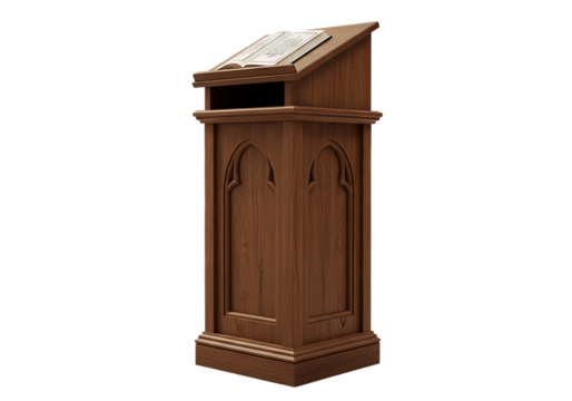 Illustration of ornate wooden lectern with a gothic design, isolated on transparent background on transparent background