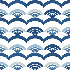 Elegant Seamless Pattern Featuring Overlapping Semicircles in Varying Shades of Blue on White Background for Textile Design