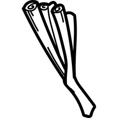 Simple Outline Drawing Of Three Stalks Of Lemongrass With A Transparent Background In Black And White
