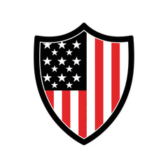Shield emblem featuring the american flag design, symbolizing protection and national pride