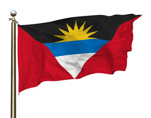Transparent Background Cutout Antigua and Barbuda National Flag Waving Against a Bright Blue Sky
