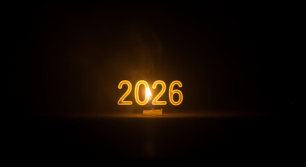Year 2026 candle light against black background