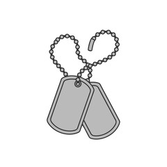 Pair silver dog tags on beaded chain, forming heart shape, isolated on transparent, symbolizing remembrance and military service