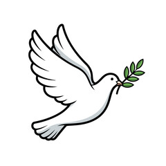 Obraz premium Dove flying with green olive branch in its beak, symbolizing peace and hope