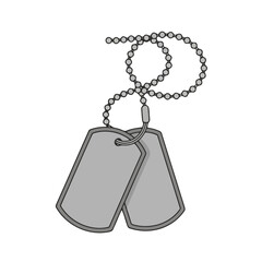 Fototapeta premium Pair blank, gray dog tags on silver ball chain, , symbolizing military service, remembrance, and identification
