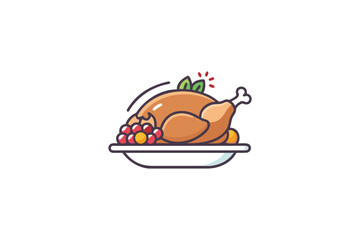 Roasted turkey on a plate with berries a colorful illustration silhouette