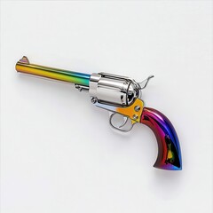Rainbow Colored Revolver on White Background