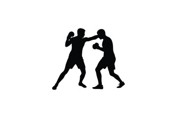 Two boxers engaged in a fierce match dynamic action silhouette