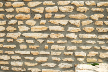 Stone wall with uneven texture in a sunny outdoor setting showcasing natural colors and rustic charm