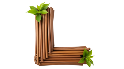 Natural Wooden Sticks Arranged in Geometric Shape with Green Leaves for Eco-Friendly or Natural Product Marketing