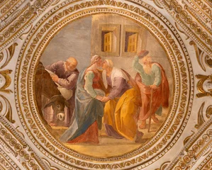 Schilderijen op glas Jezus Christus SALERNO, ITALY - OCTOBER 6, 2025: The ceiling fresco of Visitation in the crypt of Cathedral of St. Matthew by Belisario Corenzio (1558–1646)  © Renáta Sedmáková