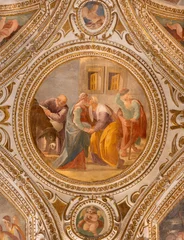 Schilderijen op glas Jezus Christus SALERNO, ITALY - OCTOBER 6, 2025: The ceiling fresco of Visitation in the crypt of Cathedral of St. Matthew by Belisario Corenzio (1558–1646)  © Renáta Sedmáková