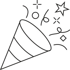 Black and white party popper icon.