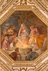 Schilderijen op glas Jezus Christus SALERNO, ITALY - OCTOBER 6, 2025: The ceiling fresco of Nativity (Adoration of Sheepherds) in the crypt of Cathedral of St. Matthew by Belisario Corenzio (1558–1646)  © Renáta Sedmáková