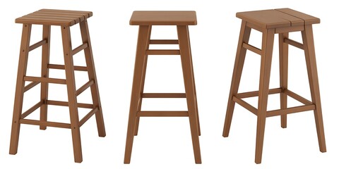 Minimalist Wooden Bar Stools with Curved Backrests on Light Background